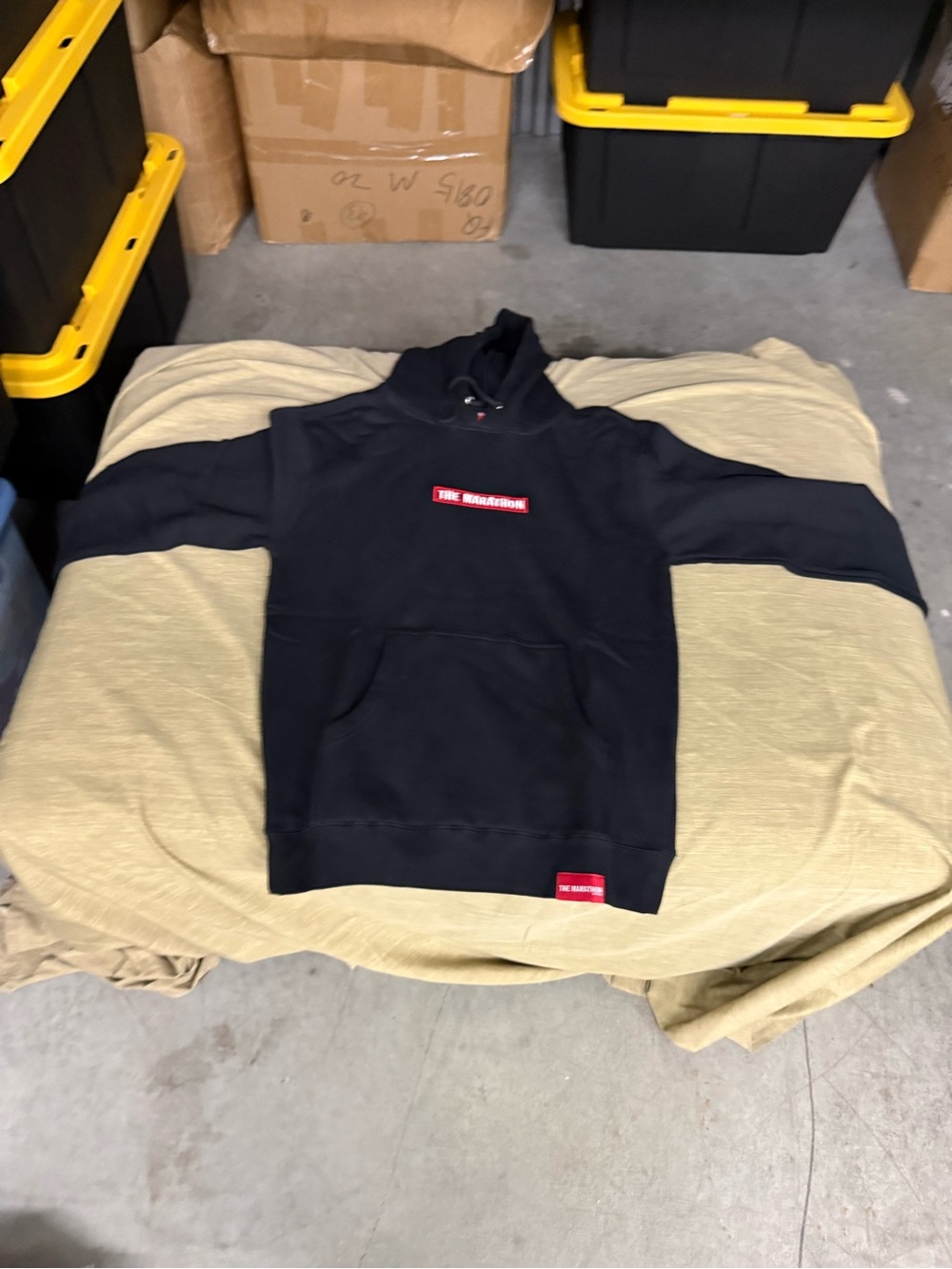 The Marathon Black Hoodie with Red Logo Patches